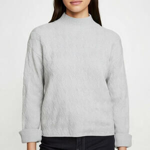 Elk, Size 6, Light Gray, Merino Wool Blend Mock Neck Sweater